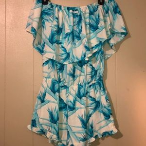 blue and white romper